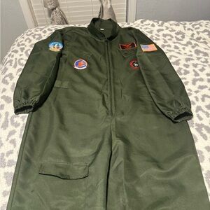 Men's Green Flight Suit with Patches TOP GUN